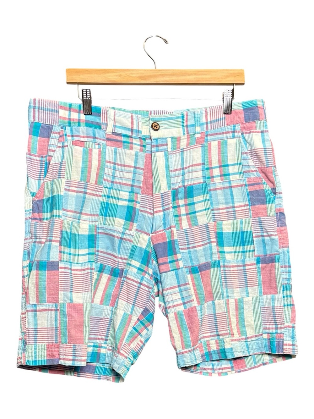 Charleston Threads Mens Shorts Patchwork Madras Cotton Plaid Preppy Party 36" W